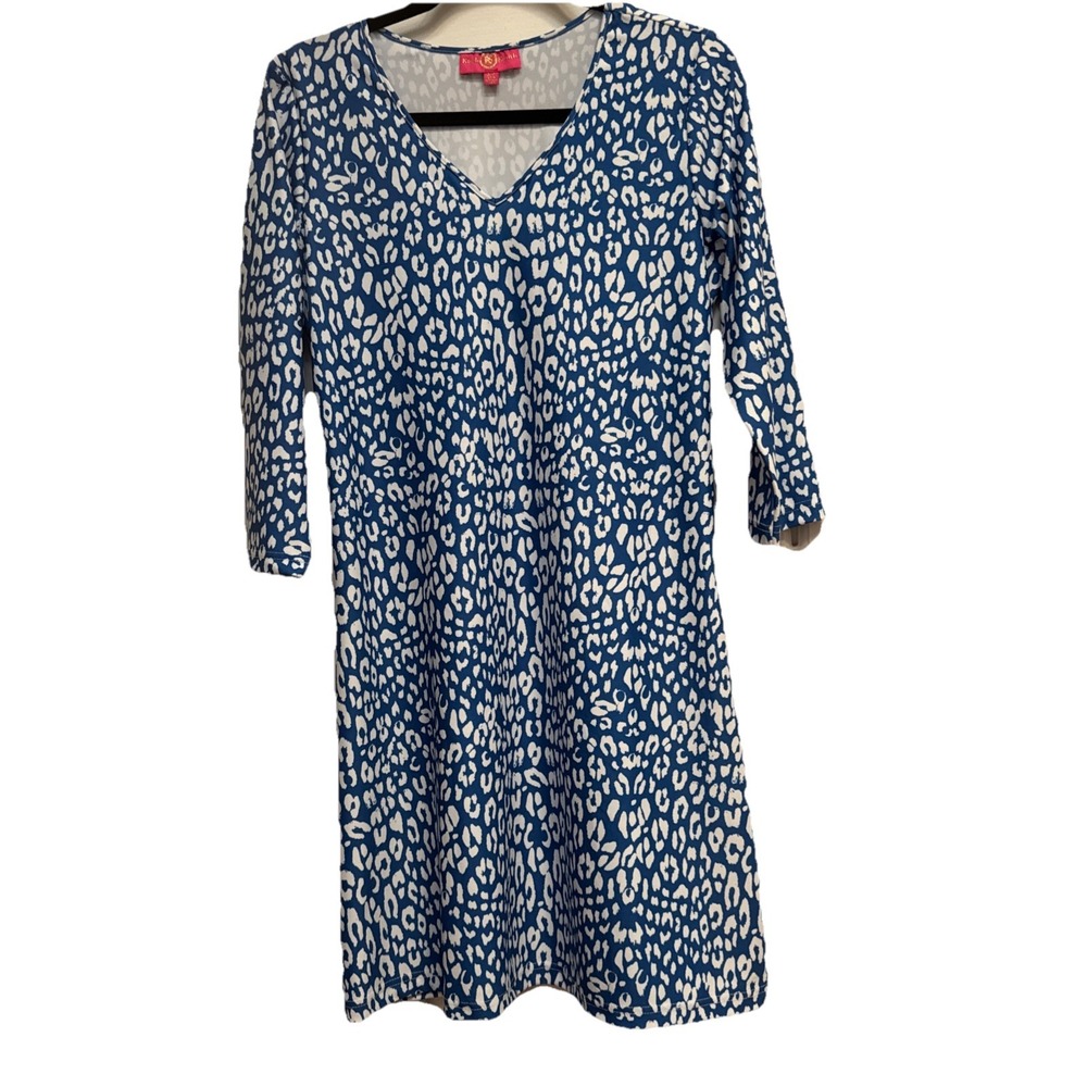 Kaeli Smith SPF 50+ Summer Vacation Dress Size Medium Blue White Print